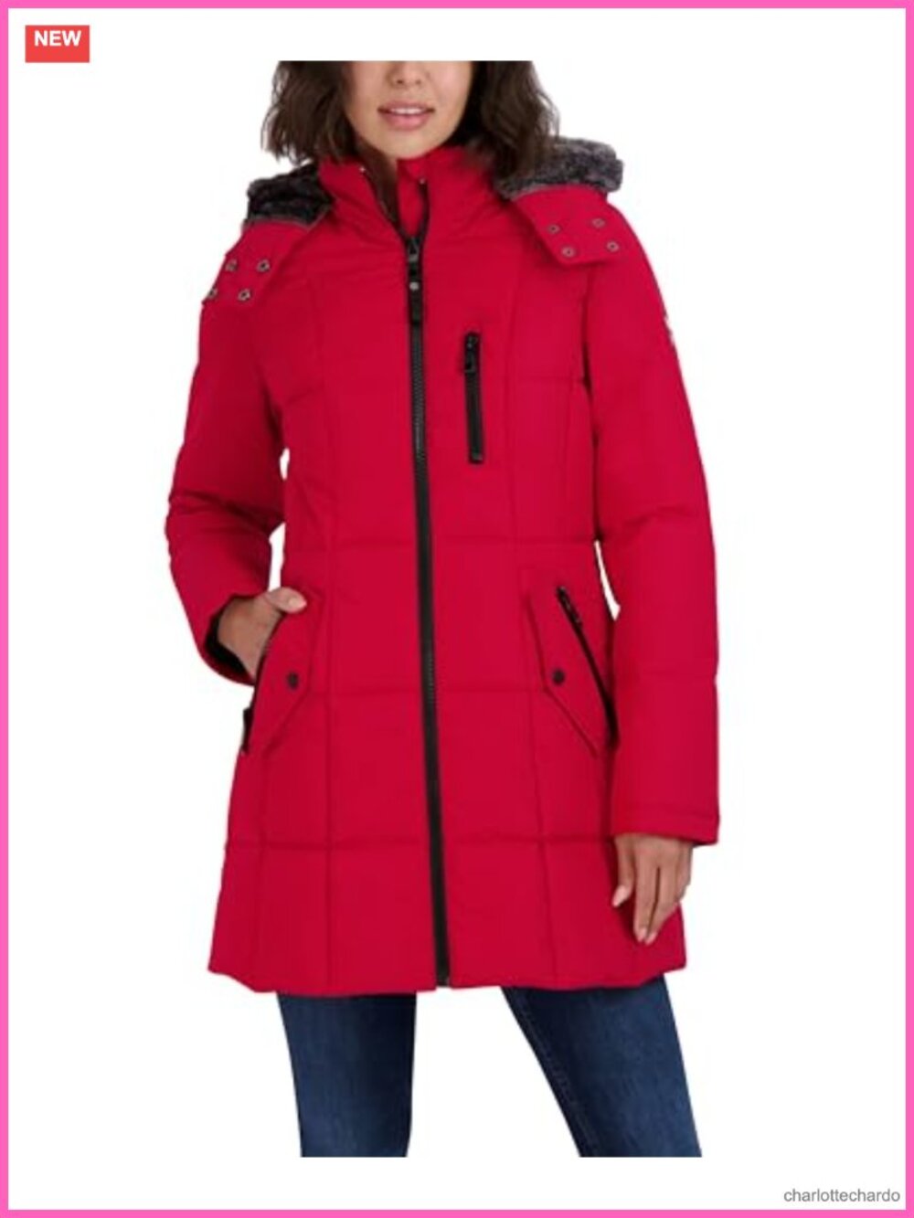 Heavyweight Quilted Puffer Coat Faux Fur Hood Winter Jacket 33"